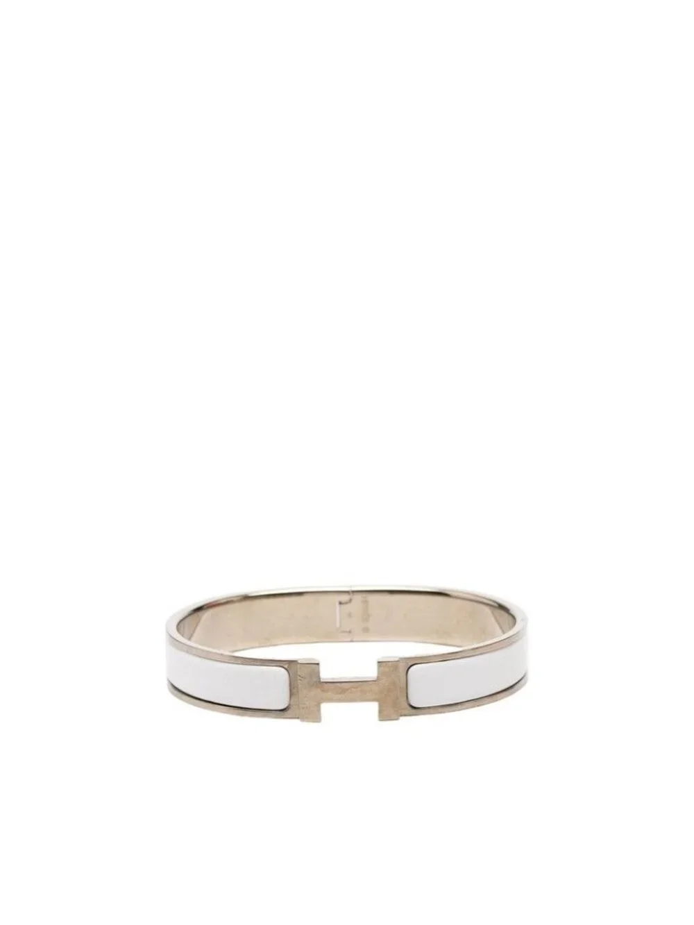 Hermes Click HH T5 XL Enamel Bracelet Silver White Metal